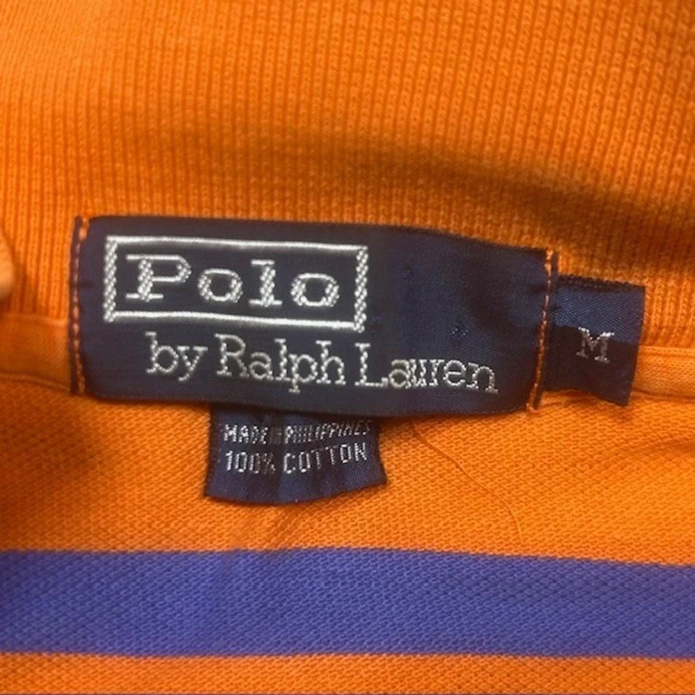 Vintage Ralph Lauren Polo Shirt Mens M Oran Blue Casual Striped Short Sleeve Y2K